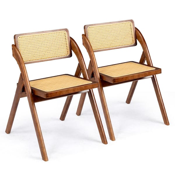 Walnut Brown Wood Armless Folding Chairs (Set of 2)