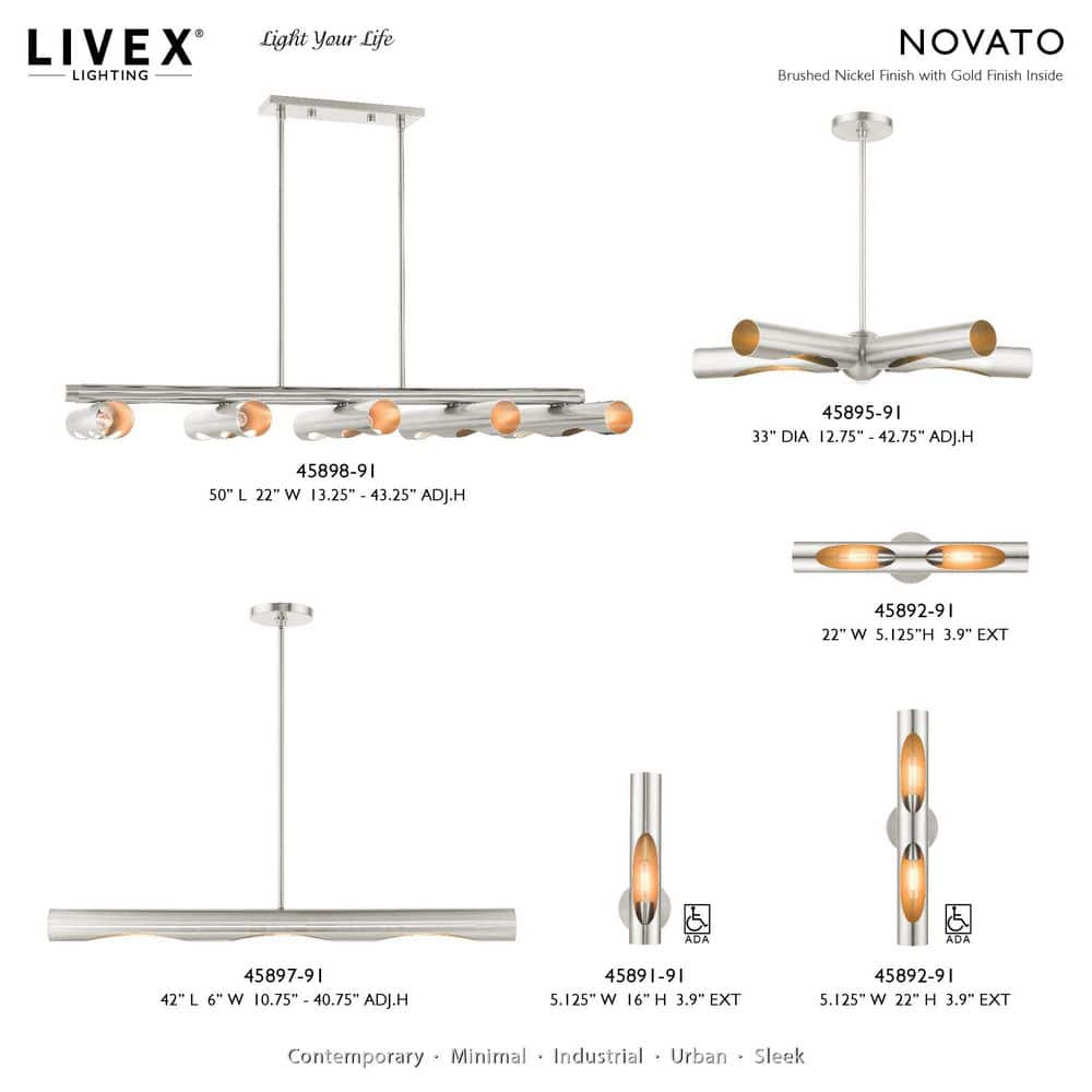 Novato Minimalist 3-Light Brushed Nickel Linear Chandelier