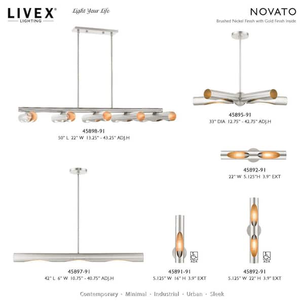 Livex Lighting Novato 3-Light Brushed Nickel Linear Pendant with 