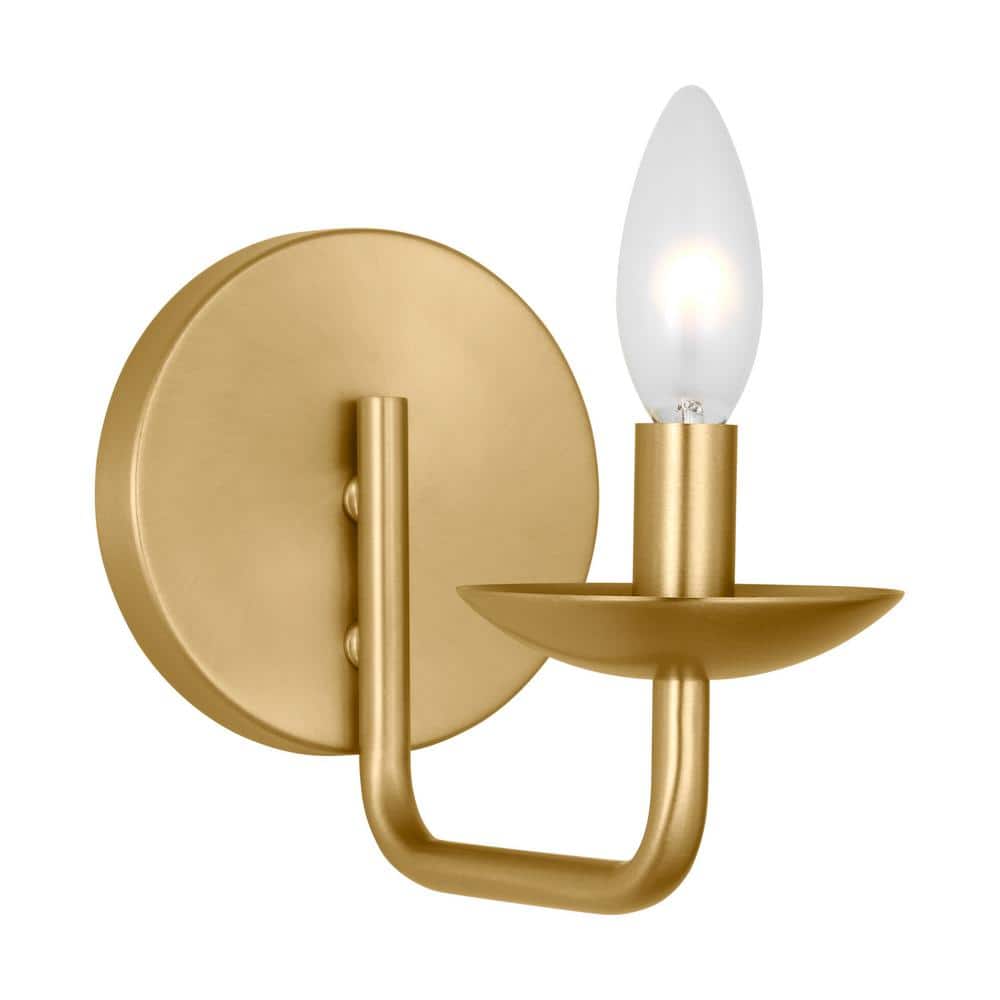 Satin Brass and White Linen Small Wall Sconce
