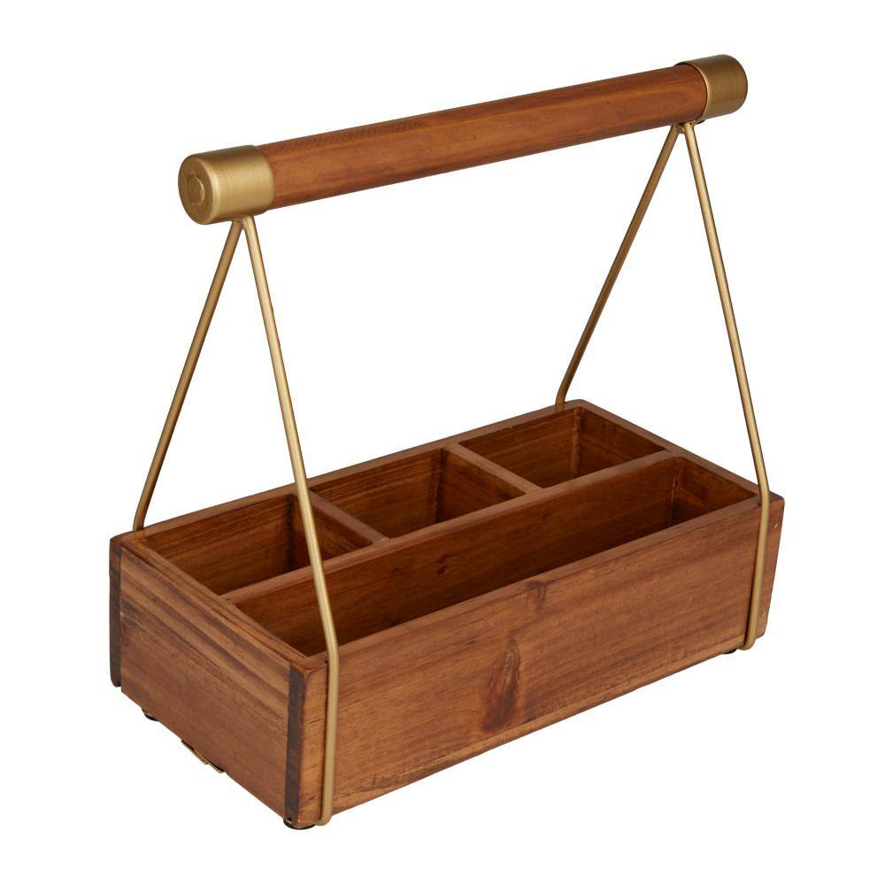 Brown Wood and Gold Metal 6-Bottle Wine Holder