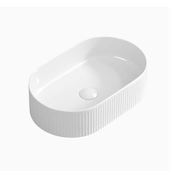 19.29 in. Oval Vessel Bathroom Sink 12.20 in. in Milk White Ceramic with Standard Drain Hole