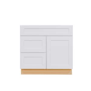 Liberty Series Assembled 30 in. W x 21 in. D x 34.5 in. H Sink Base Bath Vanity Cabinet Only With Left Drawers in White