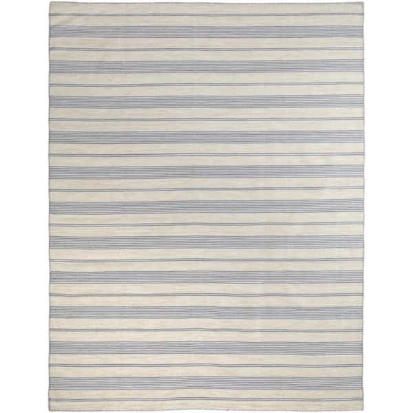 2 ft. x 8 ft. Blue, Ivory Striped Area Rug