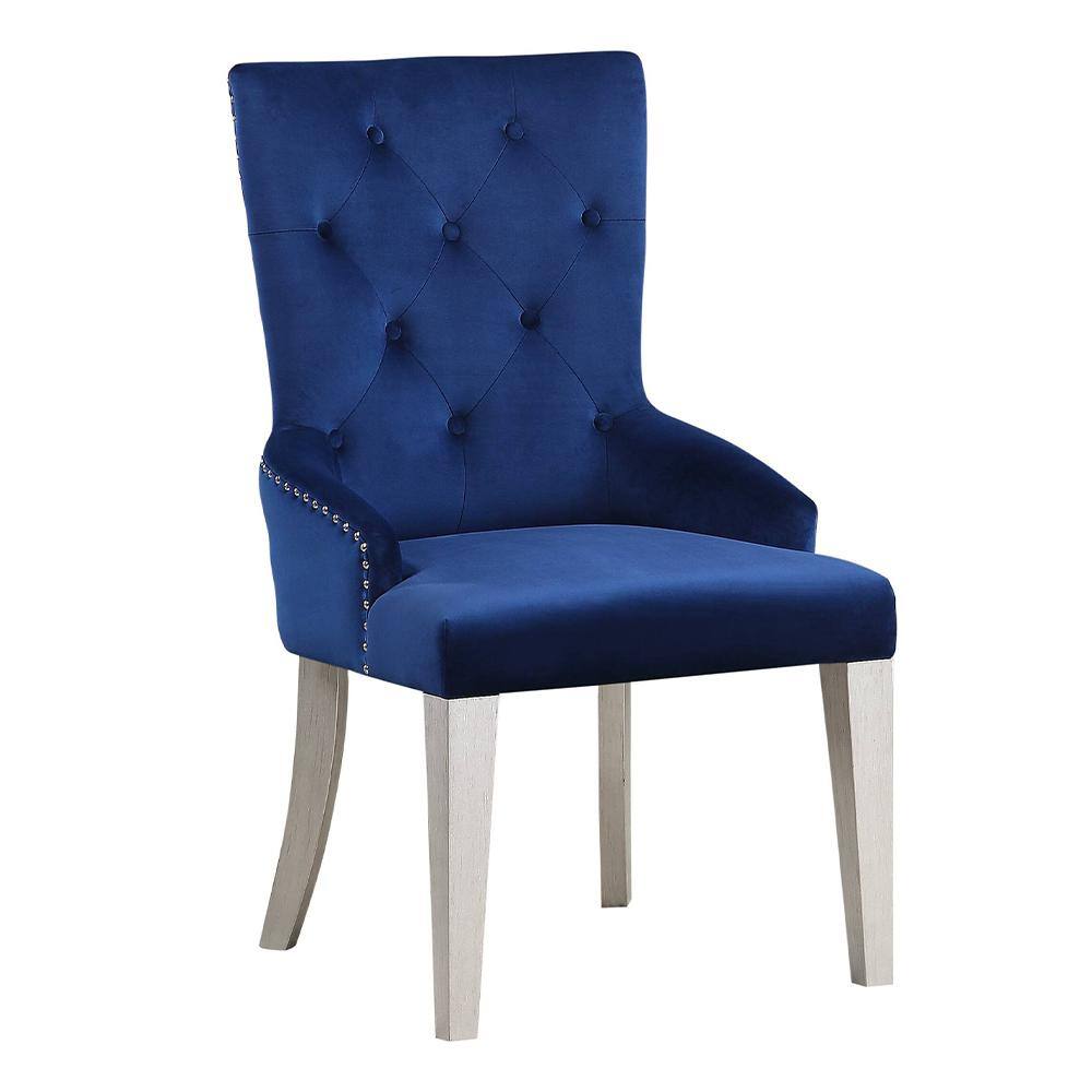 High Back Blue Upholstered Parsons Side Chair with Wood Frame