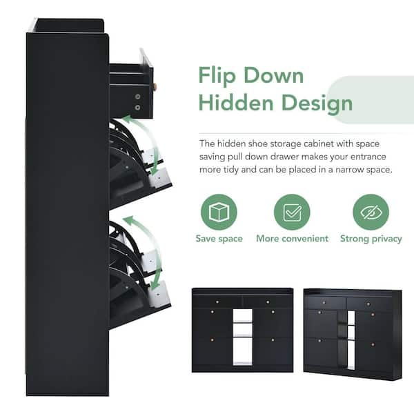 Magic Home 31.5 in. Black Slim Hallway Shoe Cabinet Shoe Rack Entryway  Organizer with Flip Drawers, Hooks, Adjustable Panel CS-PP196910AAD - The  Home Depot