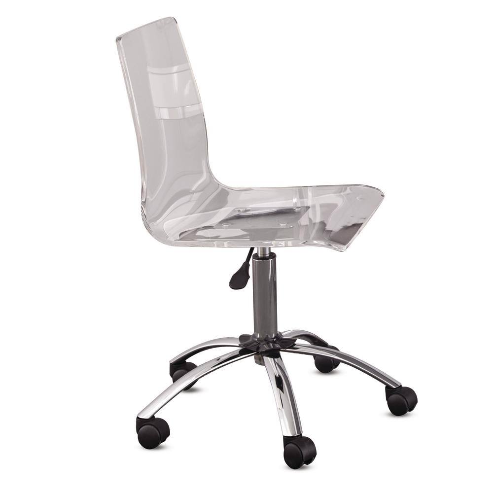 Contemporary Clear Acrylic 24" Swivel Desk Chair with Chrome Base