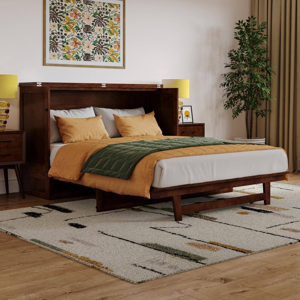 AFI Sedona Walnut Brown Wood Frame Queen Size Murphy Bed Chest with