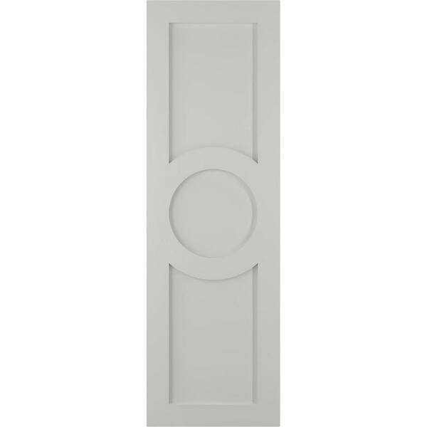Ekena Millwork 12 in. x 74 in. True Fit PVC Center Circle Arts and Crafts Fixed Mount Flat Panel Shutters Pair in Hailstorm Gray