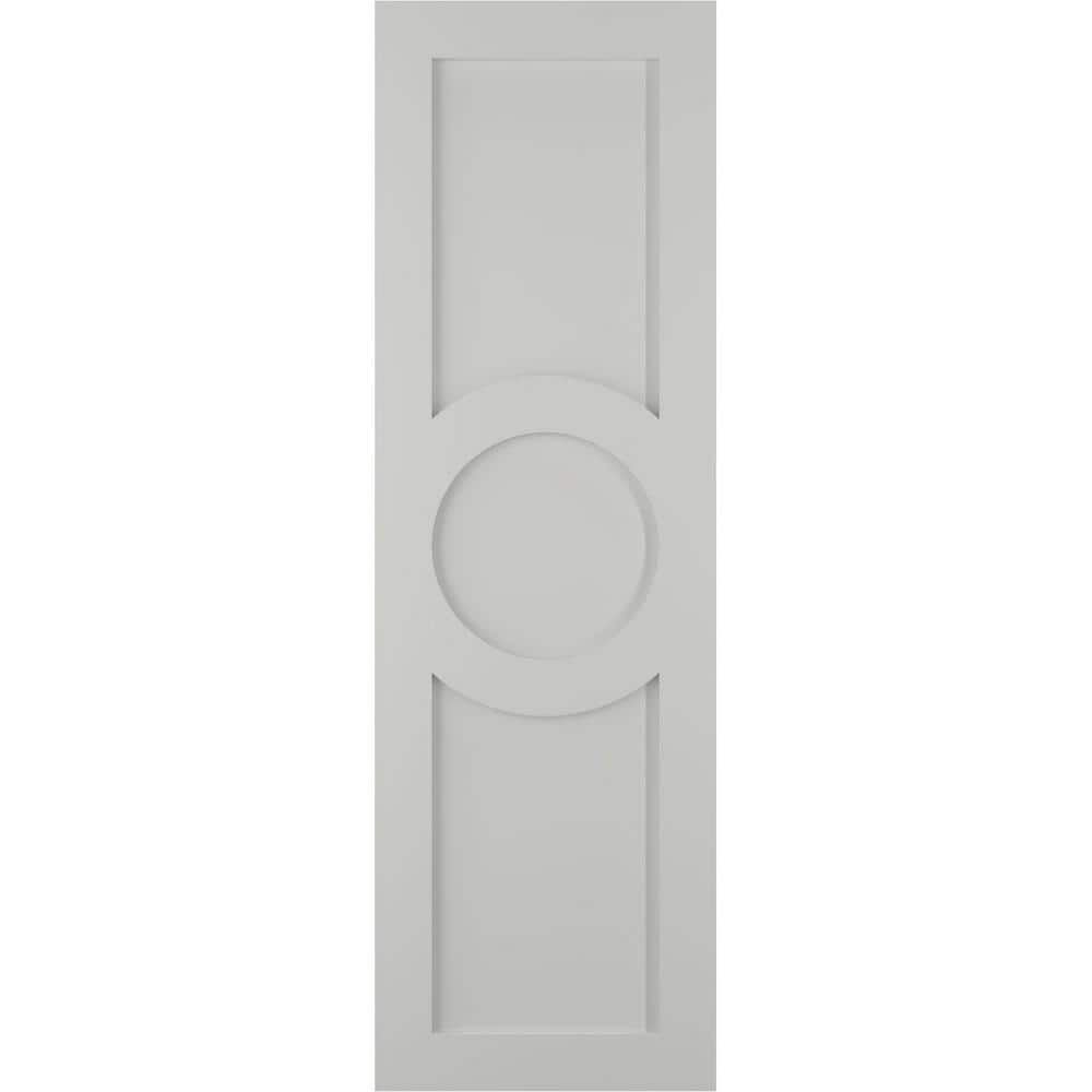 True Fit 15 in. x 62 in. PVC Center Circle Arts and Crafts Fixed Mount Flat Panel Shutters Pair in Hailstorm Gray price history on PriceWatchPro