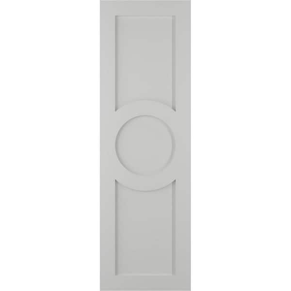 Ekena Millwork True Fit 18 in. x 80 in. PVC Center Circle Arts and Crafts Fixed Mount Flat Panel Shutters Pair in Hailstorm Gray