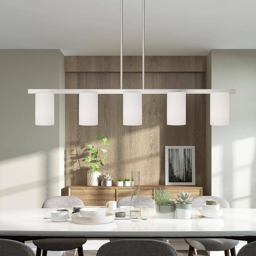 Astoria 5-Light Brushed Nickel Chandelier with Satin Opal Glass Shades