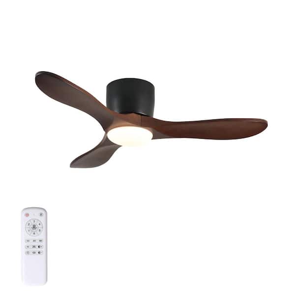 42 in. Dark Walnut Reversible DC Motor Standard Flush Mount Ceiling Fan with Light, 3 Wood Blades, Remote Control