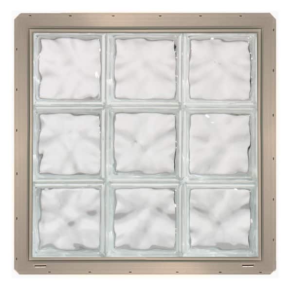 CrystaLok 24.25 in. x 24.25 in. x 3.25 in. Wave Pattern Vinyl Framed Glass Block Window with Clay Colored Vinyl Nailing Fin