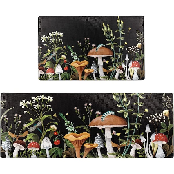 Black 17.5 in. x 29.5 in. Indoor Set of 2-Non-Skid Washable Kitchen Rug