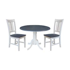 Brynwood 3-Piece 42 in. White/Heather Gray Round Drop-Leaf Wood Dining Set with San Remo Chairs