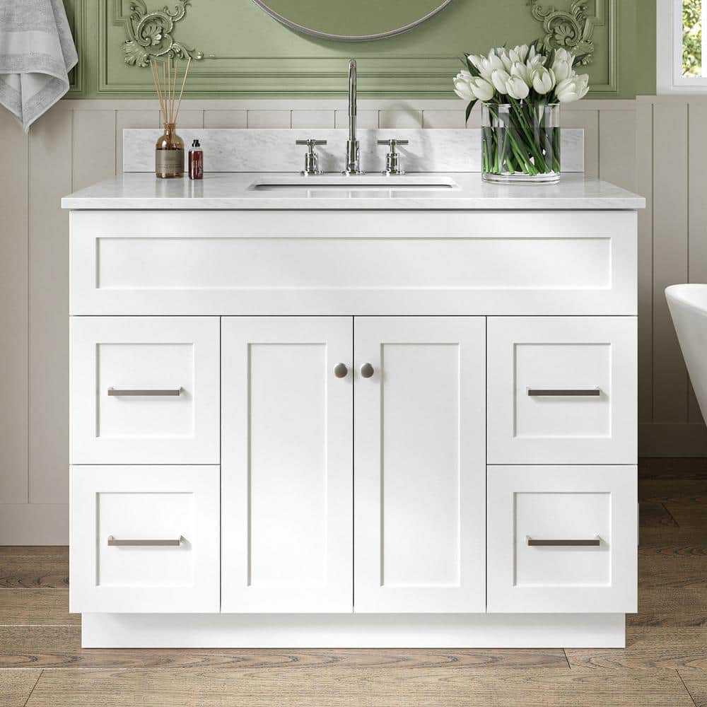 "Hamlet 42 in. Single Sink Freestanding Bathroom Vanity in White with 0.75"" Carrara White Marble Top" price history on PriceWatchPro