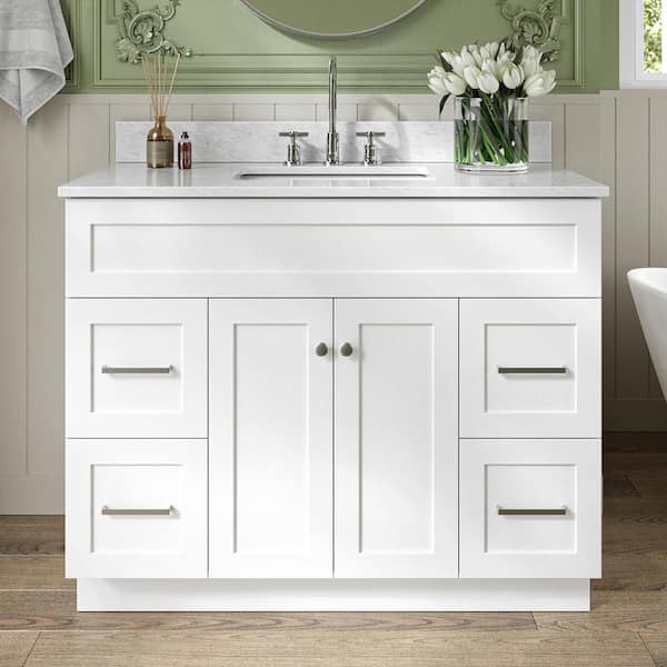 ARIEL Hamlet 43 in. W x 22 in. D x 35.25 in. H Bath Vanity in White with Carrara White Marble Vanity Top