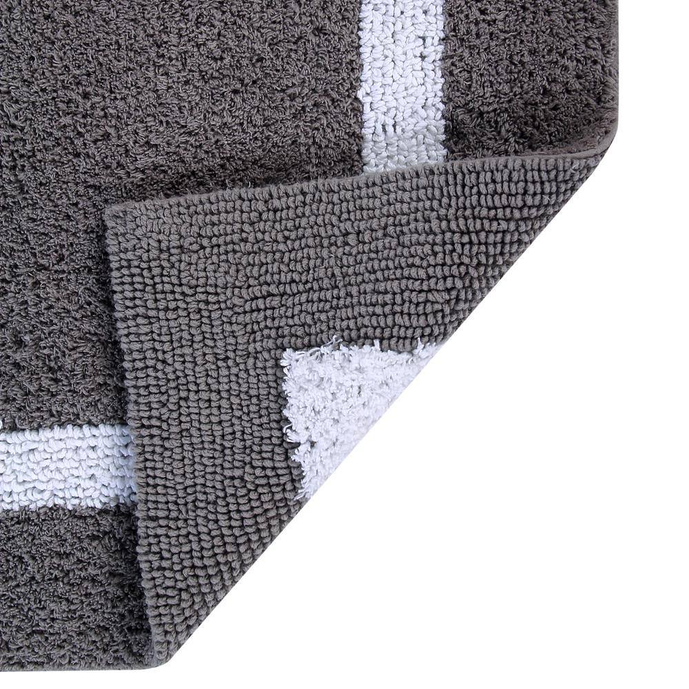 Gray and White Cotton Reversible Bath Mat Rug
