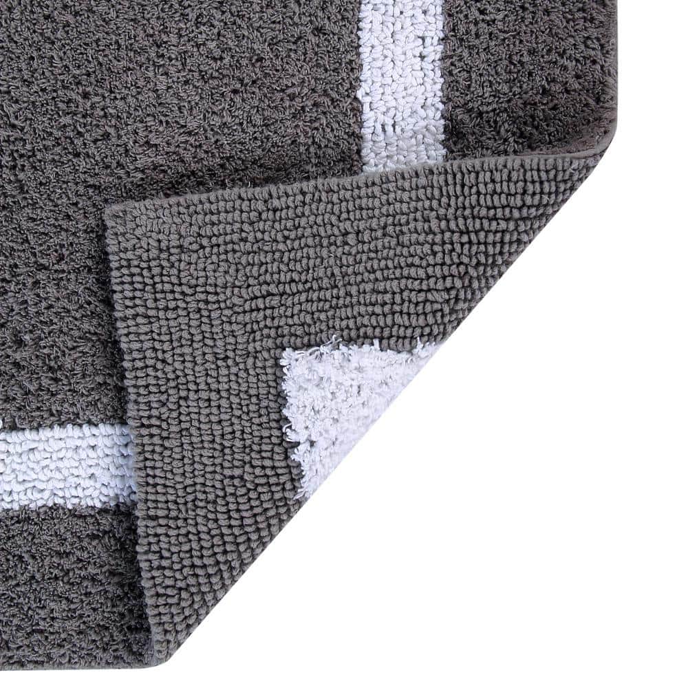 Gray and White Cotton Tufted Reversible Bath Rug Set