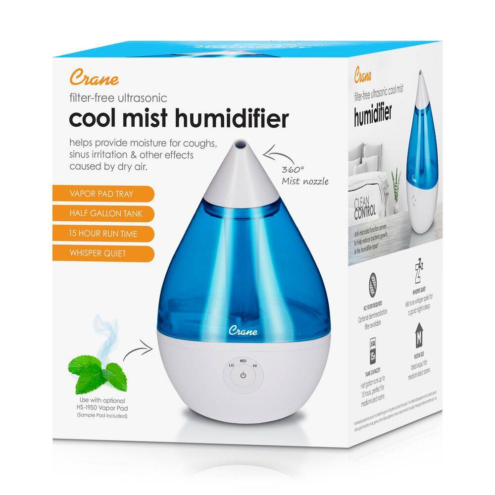 Blue and White Ultrasonic Cool Mist Humidifier, 1 Gallon