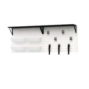36 in H x 96 in W 14 pc Heavy Duty Basic Shelf Slat Wall Panel Set and Bin Storage Set with 6 Panels - White