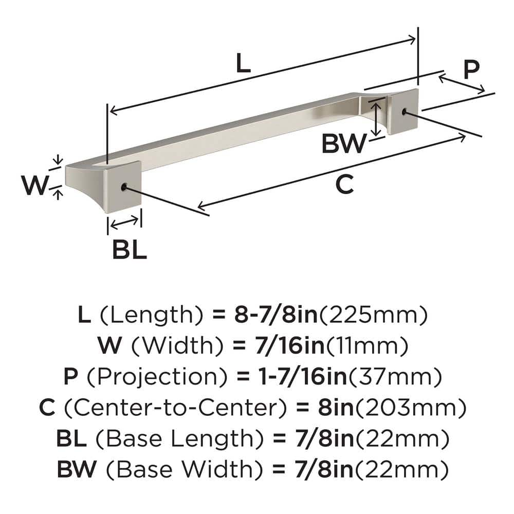 Satin Nickel 8-Inch Mulholland Cabinet Drawer Pull