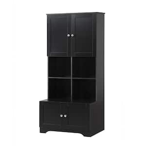 Modern 31 in. W x 16 in. D x 67 in. H Black Linen Cabinet Tall and Wide Floor Storage with Doors and Open Shelves