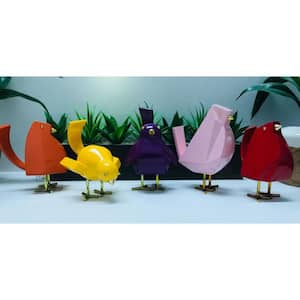 Victoria Small Gold and Colorful Bird Sculptures (Set of 5)