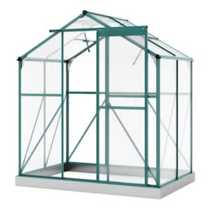 6.2 ft. W x 4.3 ft. D Green Greenhouse, Outdoor Patio Walk-in Polycarbonate Greenhouse w/ 2 Windows for Garden, Backyard