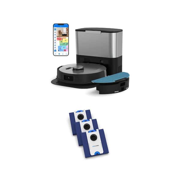 Ultra Vision 8000 Pa 12.5 in Robotic Vacuum with 3-Pack 180-Day Self-Empty Bags