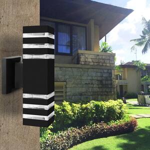 13.4 in. 2-Light Black Cube LED Outdoor Up Down Wall Cylinder Light (1-Pack)