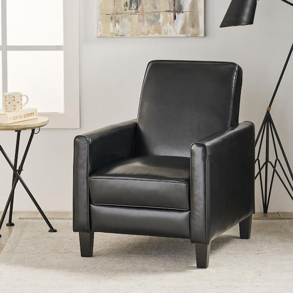CHRISTOPHER KNIGHT HOME Black PU Leather Classic Push Back Recliner Accent Armchair for Living Room, Bedroom and Office