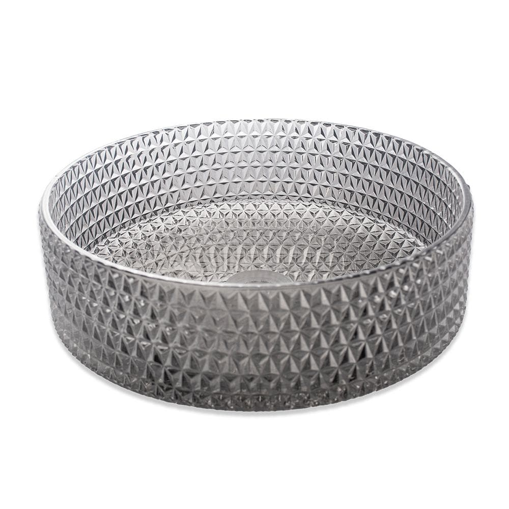 15.55 in. x15.55 in.  Gray Crystal Glass Round Bathroom Above Counter Vesse