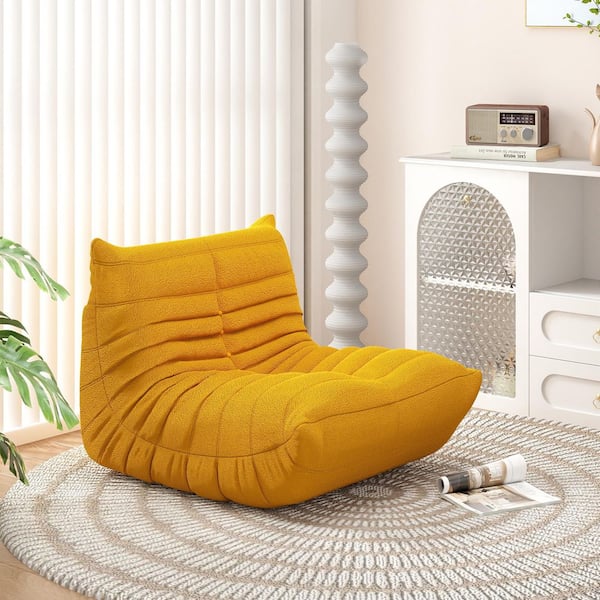 Magic Home Single Bean Bag Chair, 34 in. Rectangle Armless Teddy Velvet Lazy Floor Sofa Couch in Yellow