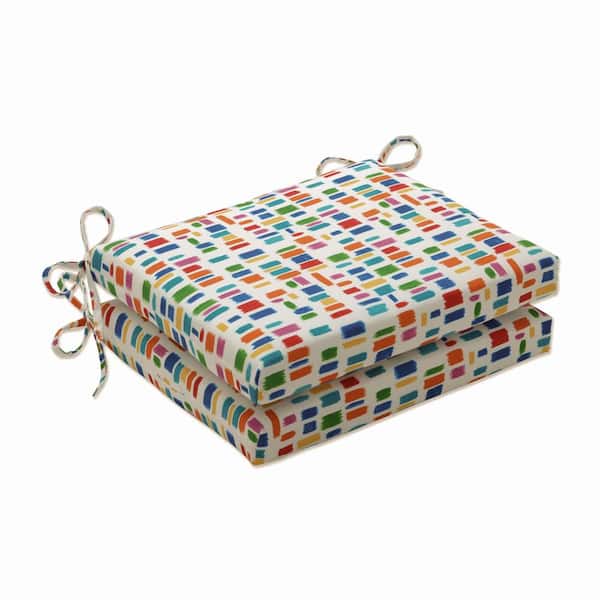 Pillow Perfect 18.5 x 16 Outdoor Dining Chair Cushion in Blue/Green/Multicolored (Set of 2)