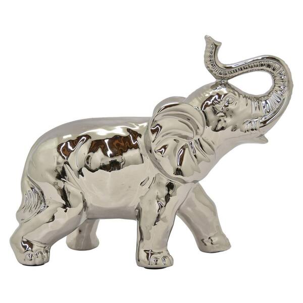 THREE HANDS 12.75 in. Silver Cer Elephant Tabletop