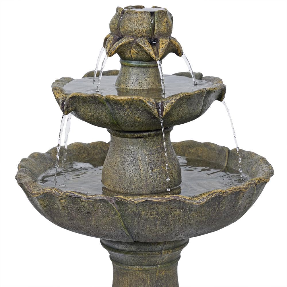 34" Tan Polyresin Solar Flower Style Tiered Fountain
