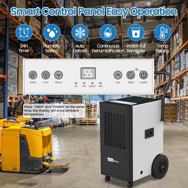 174 pt. 6,000 sq. ft. Buckless Industrial Dehumidifier in White with Drain Hose and Pump for Basement, ETL Ceritified