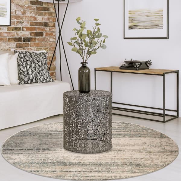 Alpine 7ft. 10 in. x 7ft. 10in. Ivory Striped Pattern Round Area Rug for High Traffic Living Room Dining Room Bedroom