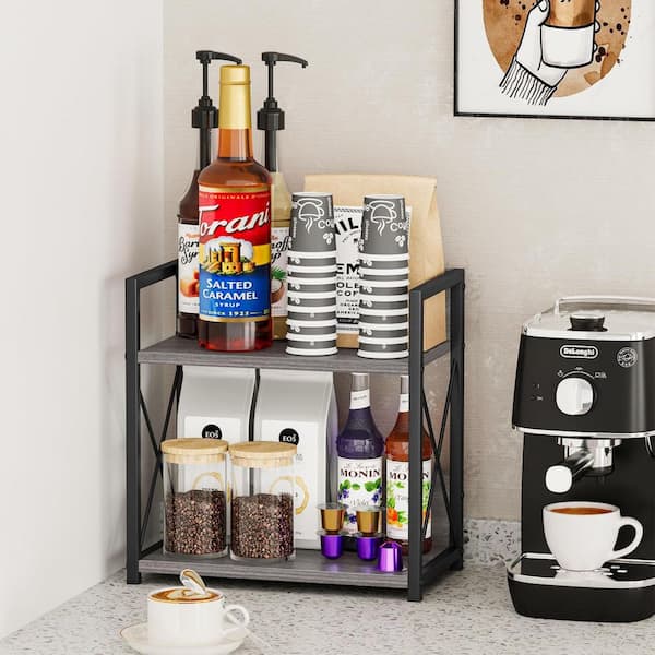 2-Tier Wood Kitchen Countertop Organizer, Spice Rack Organizer for Pantry (Gray, M)