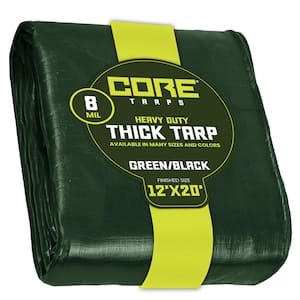 12 ft. x 20 ft. Green/Black 8 Mil Heavy Duty Polyethylene Tarp, Waterproof, UV Resistant, Rip and Tear Proof