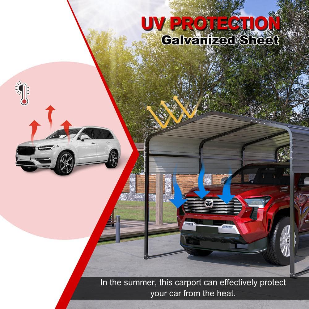 10 ft. x 15 ft. Black Metal Carport with Arch Roof