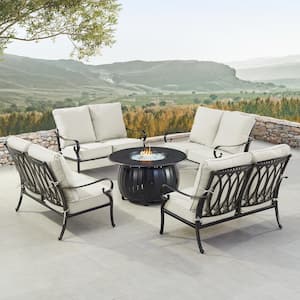 Black Aluminum Fire Table Set with 4-Deep Seating Loveseats