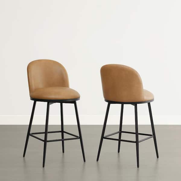 Nico Brown Faux Leather 360° swivel Counter Height Bar Stool with Metal Frame and footrest for diningroom (Set of 2)