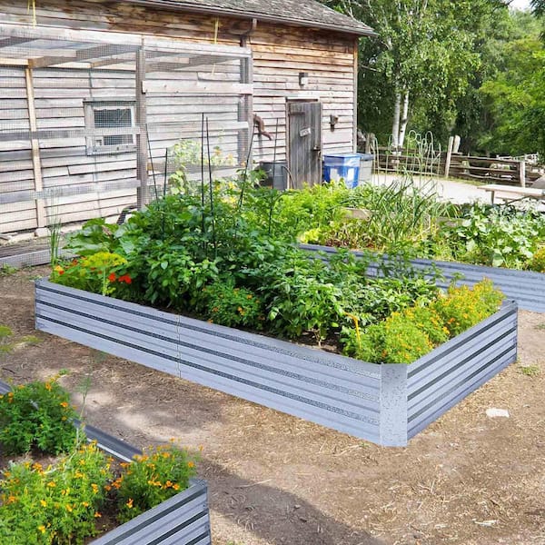 Silver Finish Steel Rectangular Raised Garden Bed with Open Bottom