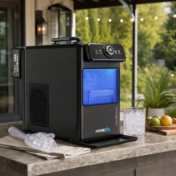 18.5 in. 26 lb. Bullet Ice Countertop Portable Ice Maker in Black with Fast Ice, Low Noise, Outdoor Use No Plug Needed