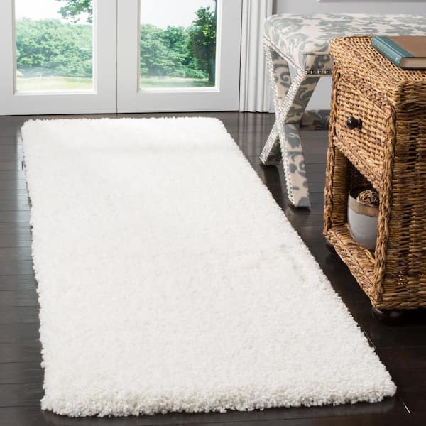 Santa Monica Shag White 2 ft. x 7 ft. Solid Runner Rug