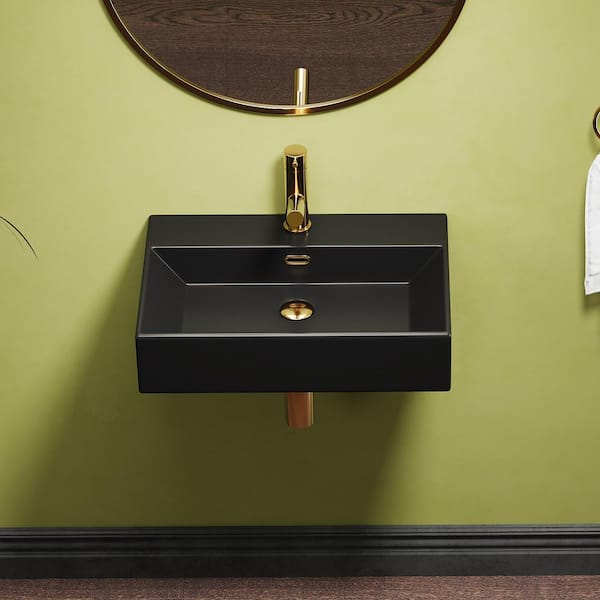 Turner 24 in. L x 16.5 in. W x 5.75 in. D Vitreous China Wall-Mount/Vessel Sink with Faucet Hole in Matte Black