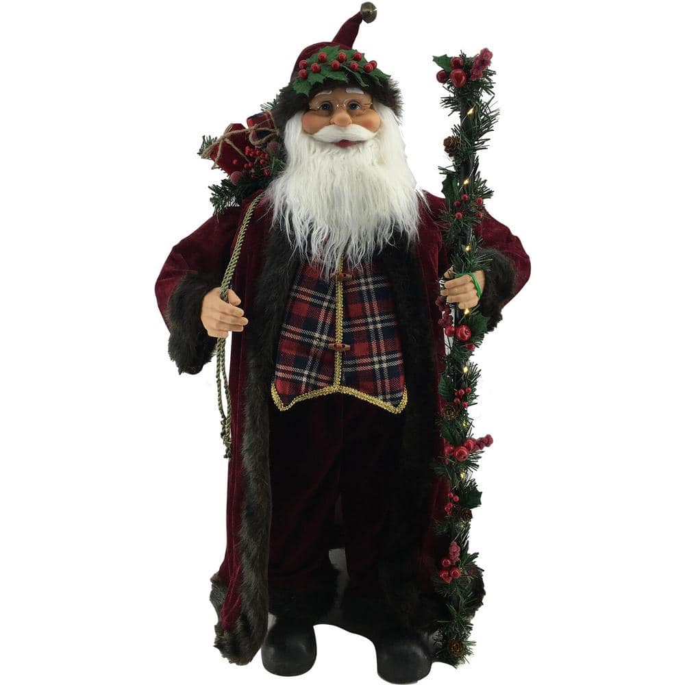 36 in. Christmas Woodland Santa Claus Figurine with Lighted Staff, Toy Staf